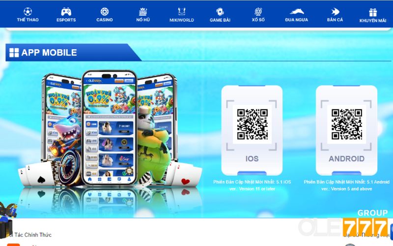 Chơi game tại sảnh WON trên app của OLE777